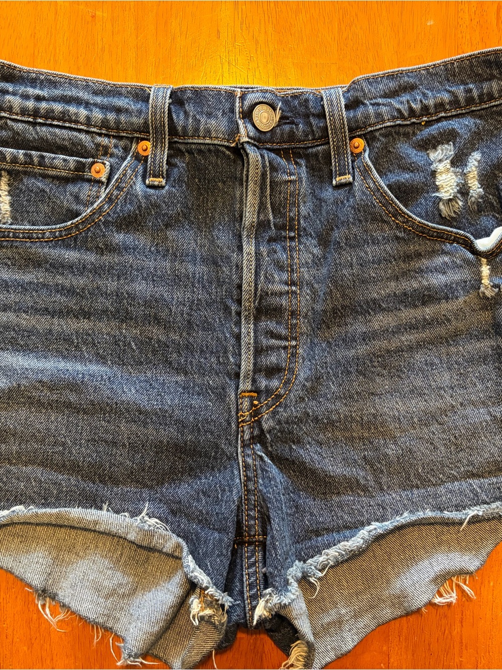 Levi's Dark Blue Distressed Denim Cutoff Shorts